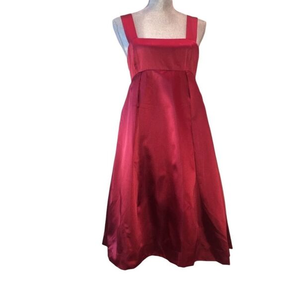 VTG DKNY 90s Bubble Dress Red Silk Scarlet Tank Empire Waist Balloon Pockets 8 - Picture 2 of 16